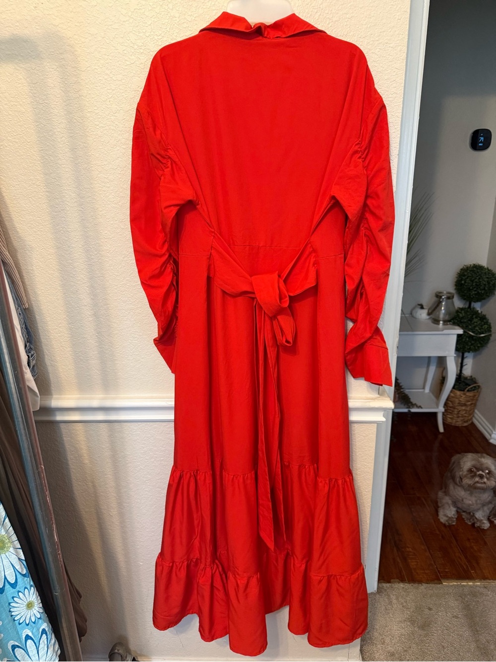 Red Button-Front Tiered Maxi Dress XL RED - Picture 4 of 12